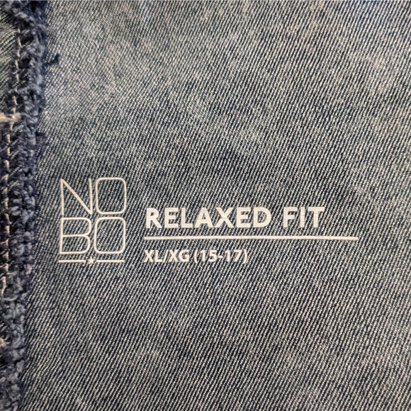 NoBo Blue Denim Acid Wash Short Overalls with Raw Hem Sz XL 15-17 Jrs NEW - Picture 3 of 3